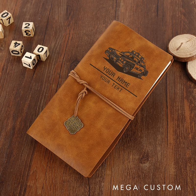 Personalized Retro Police Leather Journal Custom Notebook with Engraved Police Car Design Notebook Gift for Police Officer