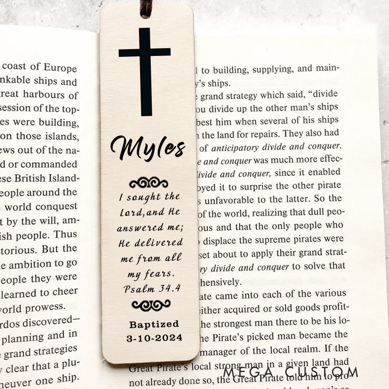 Personalized Wood Cross Engraved with Scripture and Custom Name First Communion Baptism Gift Bible Quote Bookmark Unique Gifts for Religious