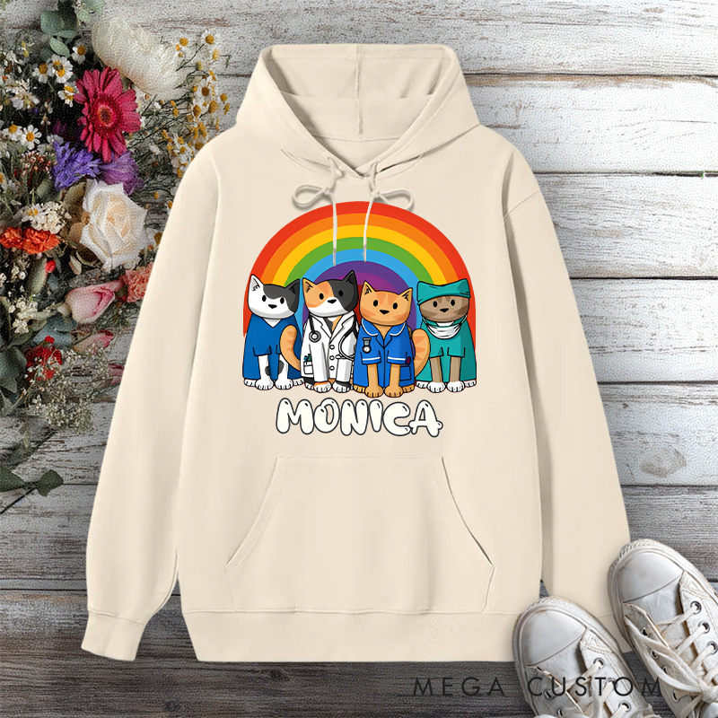 Personalized Hoodies for Nurse Medical Cats Under the Rainbow Description Design Hoodies International Nurse Day Gift