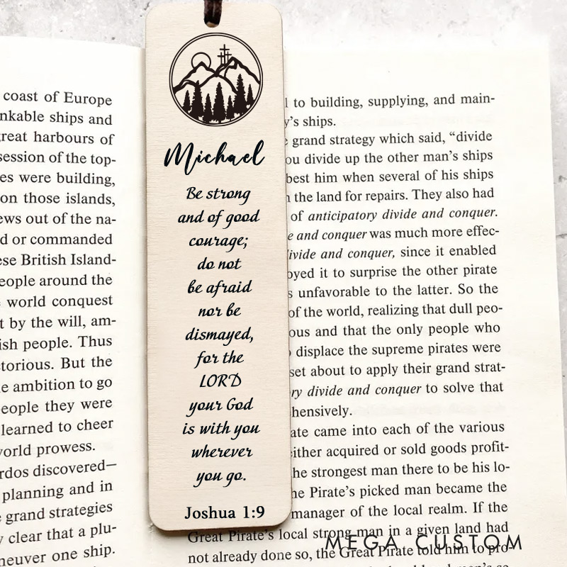 Personalized Wood Joshua 1:9 Bookmark Engraved with Scripture Christmas Gift Faith Gift Bible Quote Bookmark Unique Gifts for Religious
