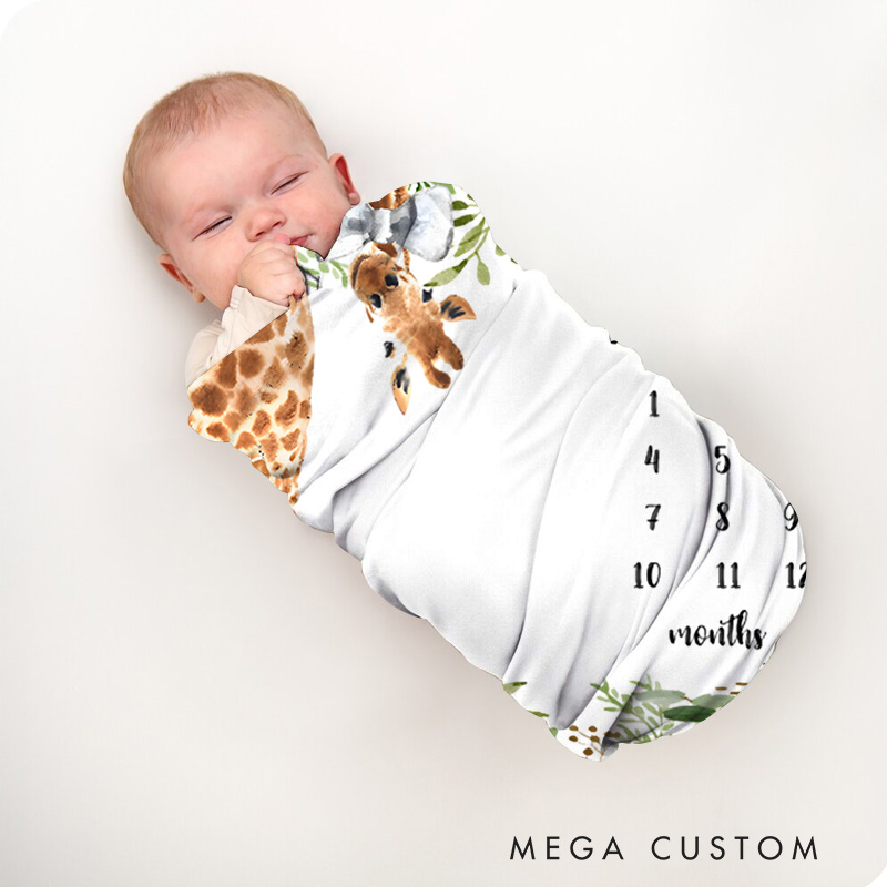 Personalized Giraffe Safari Milestone Baby Blanket Perfect For Tracking Growth And Milestones Baby Blanket  