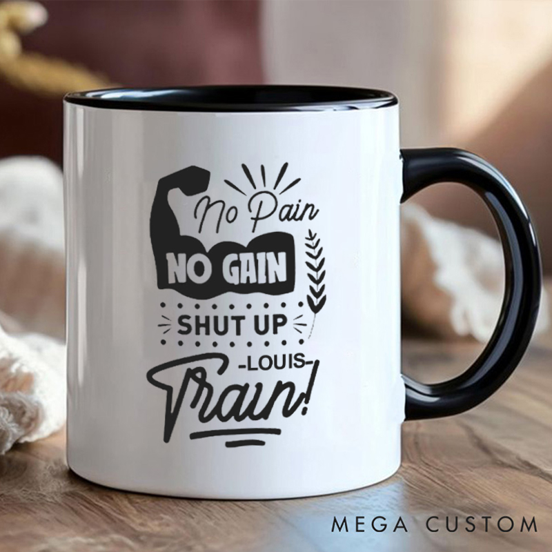 Personalized No Pain No Gain Coffee Mug with Motivation Gift Motivational Coffee Cup for Fitness Enthusiasts Bodybuilders and Gym Lovers
