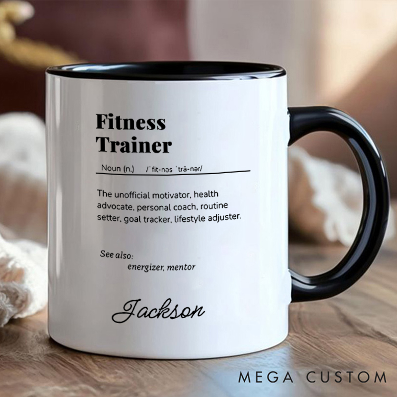 Personalized Fitness Trainer Definition Coffee Mug with Coach Gift Motivational Coffee Cup for Fitness Enthusiasts Bodybuilders and Gym Lovers