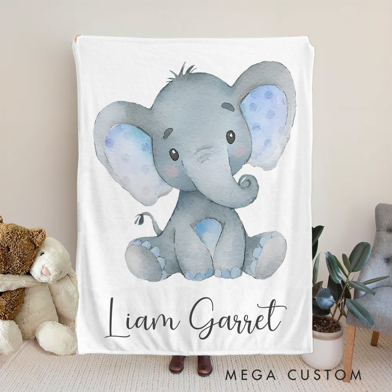 Personalized Elephant Illustration Name Baby Blanket Showcasing A Sweet And Playful Elephant Design Baby Blanket  