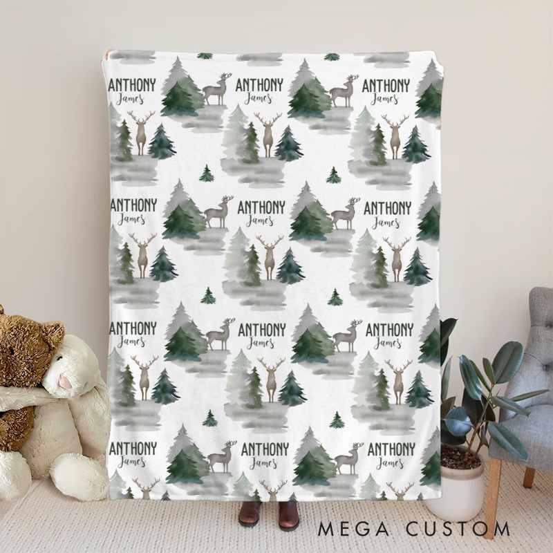 Personalized Adventure Forest Name Pattern Scenic Wilderness and Nature Inspired Cozy Baby Blanket