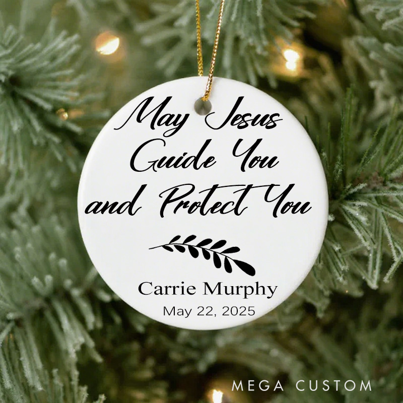 Personalized May Jesus Guide You And Protect You Ceramic Ornament with Name Date Christening First Communion Gift for Christian