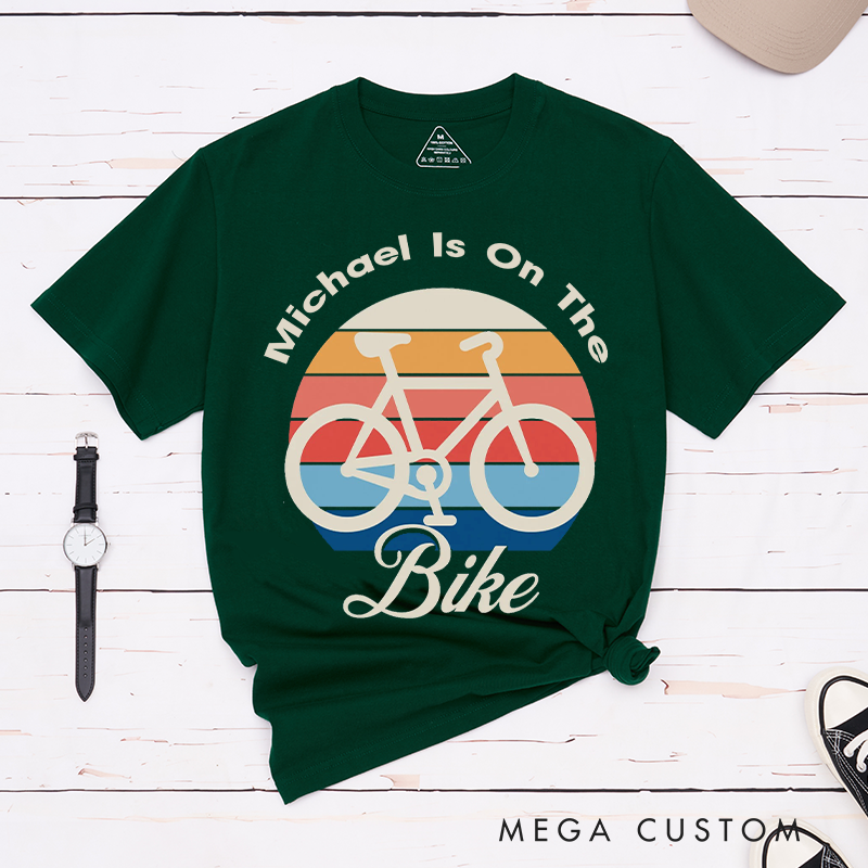 Personalized Bold Bicycle T-Shirt with a Retro Sunset Background for Outdoor Adventures Riding Cycling Biking Enthusiasts