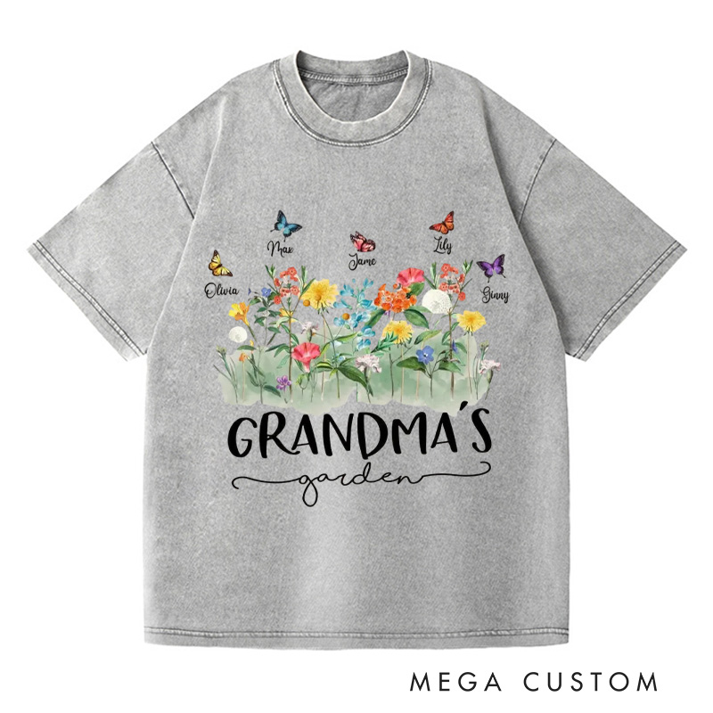 Personalized Grandma's Garden Washed T-Shirts Gardening Shirt Custom Mom Shirt Mother's Day Gift
