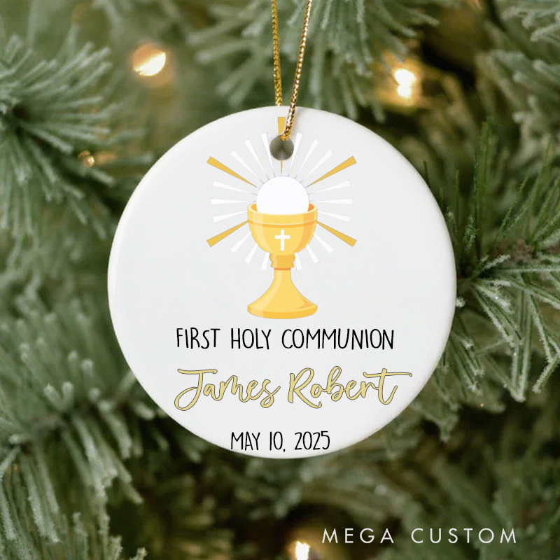 Personalized Holy Grail Ceramic Ornament with Name Date Christening First Holy Communion Gift for Christian Confirmation Gift