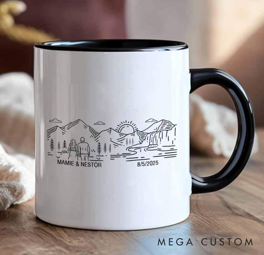 Personalized Mountain Couples Mug Adventurers Camping Hiking Unique Favor Mug Gift for Outdoors Nature Lovers