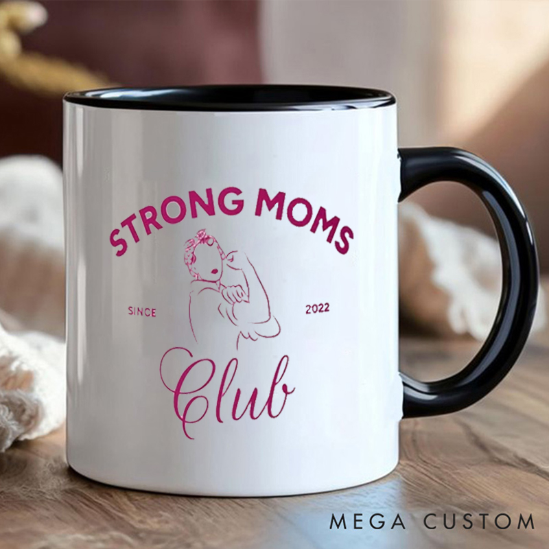 Personalized Strong Moms Club Mug with Celebrating Motherhood and Strength Gift Motivational Coffee Cup for Fitness Enthusiasts Bodybuilders and Gym Lovers
