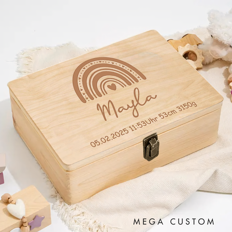 Personalized Baby Keepsake Box Rainbow Christening Gift Baby Announcement Gift