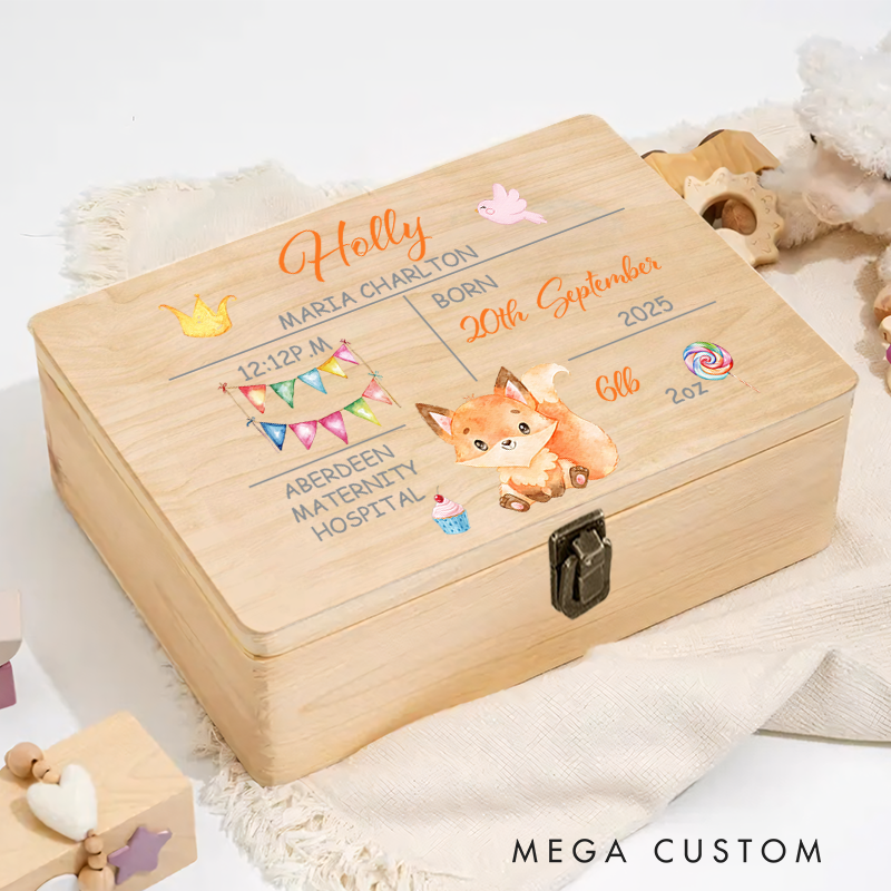 Personalised Baby Girl or Boy Birth Stats Memory Keepsake Box Baby Shower Gift