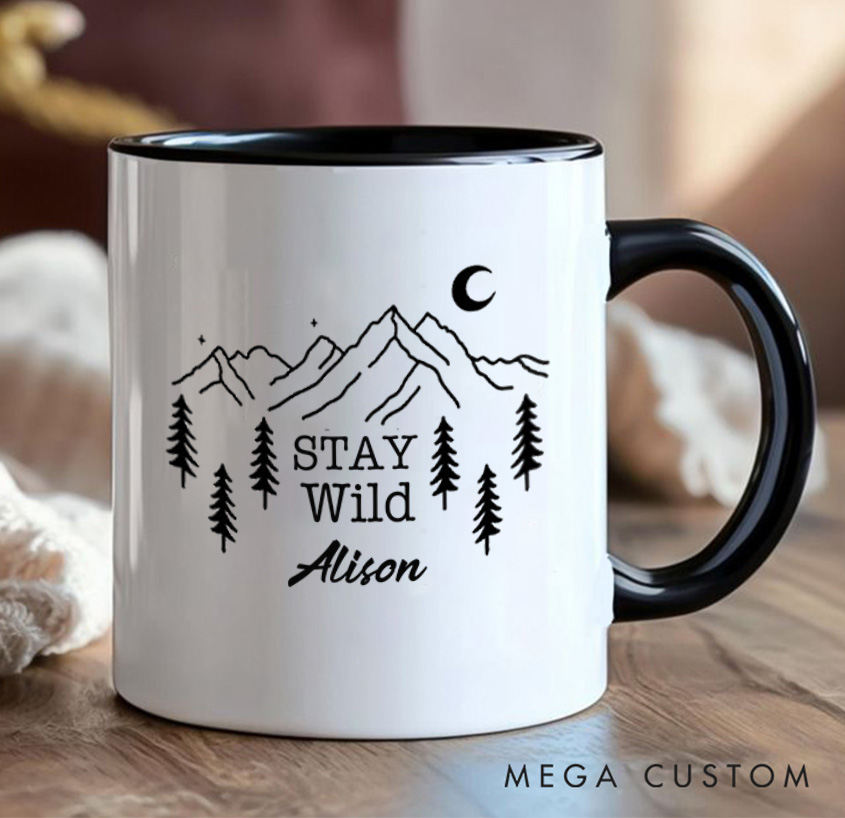 Personalized Stay Wild Mug Camping Mountain Hiking Mug Gift for Outdoors Nature Lovers