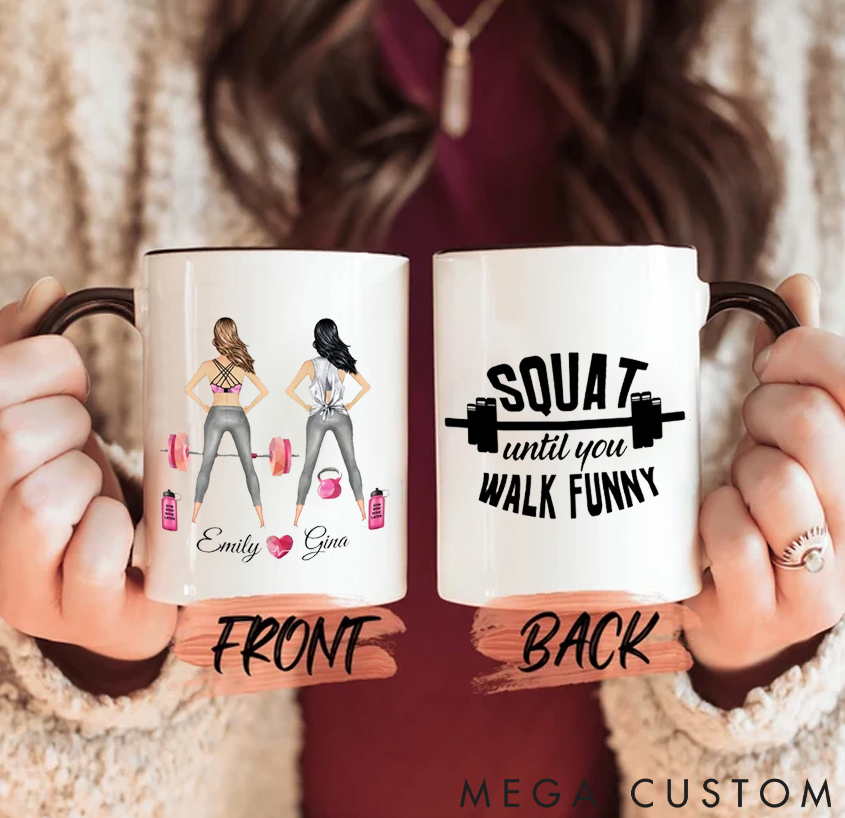 Personalized Squat Gym Buddy Coffee Cup Mug with Double Sided Gift Motivational Coffee Cup for Fitness Enthusiasts Bodybuilders and Gym Lovers