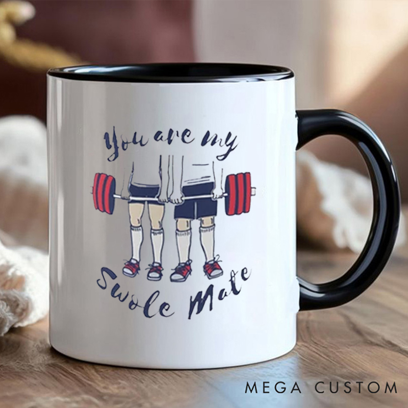 Personalized Funny Gym Partner Coffee Cup Mug with Double Sided Swole Mate Gift Motivational Coffee Cup for Fitness Enthusiasts Bodybuilders and Gym Lovers