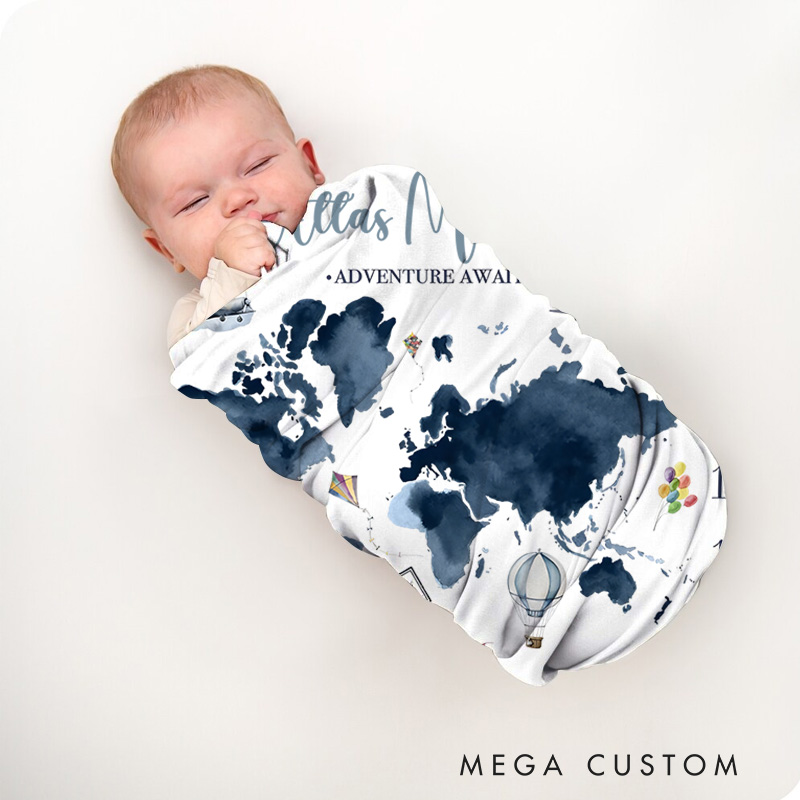 Personalized World Map Milestone Baby Blanket Featuring A Fun Map Design For Tracking Monthly Growth Baby Blanket  