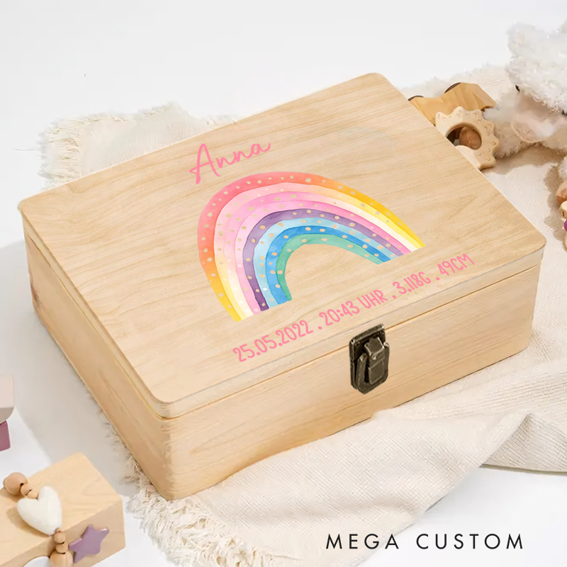 Personalized Rainbow Graphic Keepsake Box Unisex Newborn Baby Gift