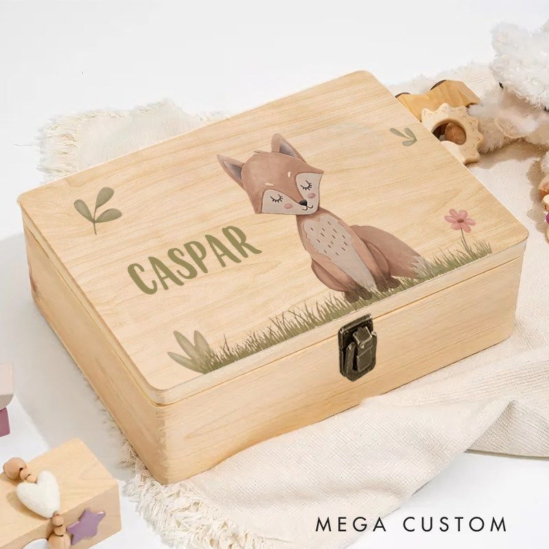 Personalized Fox Graphic Keepsake Box Baby Gift for New Mom