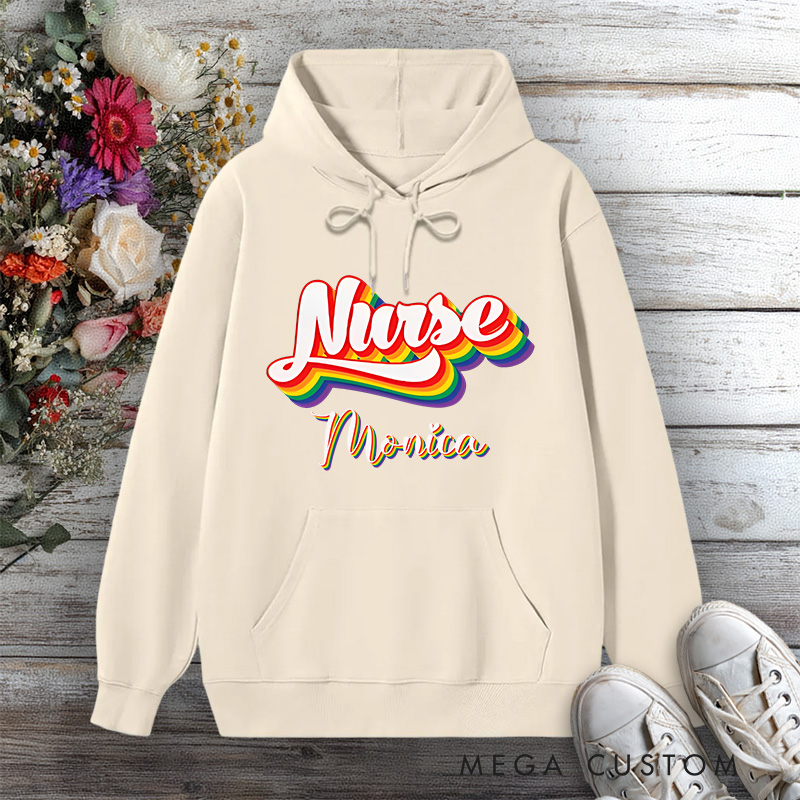 Personalized Hoodies for Nurse Rainbow Nurse Pride Design Hoodies International Nurse Day Gift