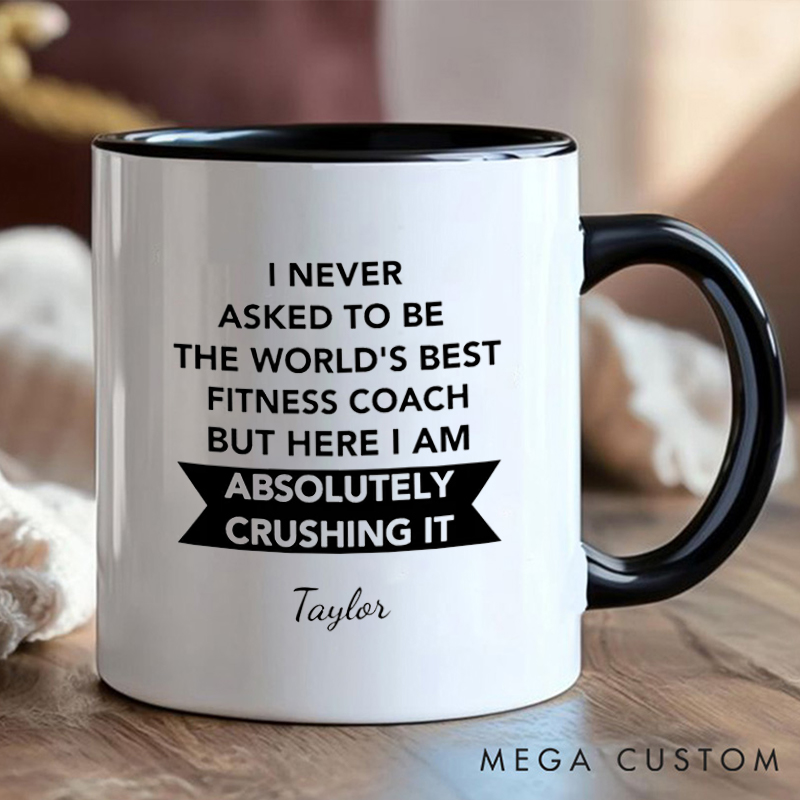Personalized Worlds Best Fitness Coach Coffee Cup Mug with Motivational Quote Gift for Fitness Enthusiasts Bodybuilders and Gym Lovers