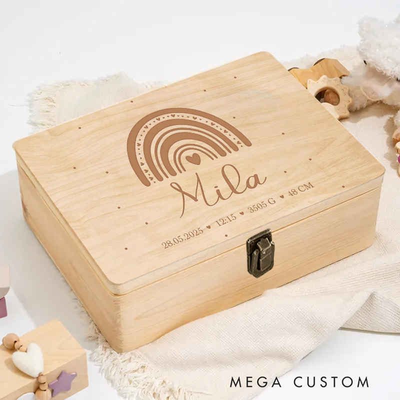 Personalized Wooden Box Rainbow Gift Baptism Boy and Girl Nursery Gift