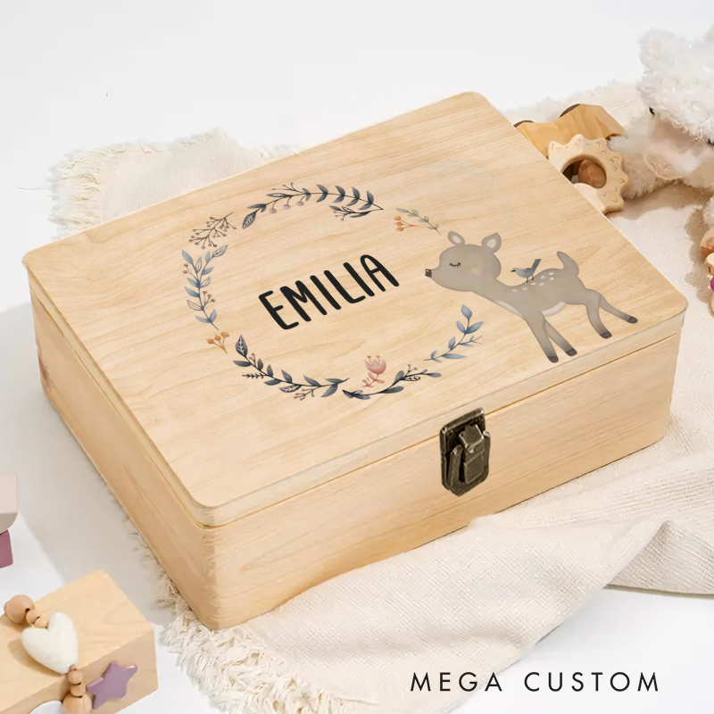Personalized Memory Box Baby Fawn Christening Gift Gift for Birth Nursery Gift