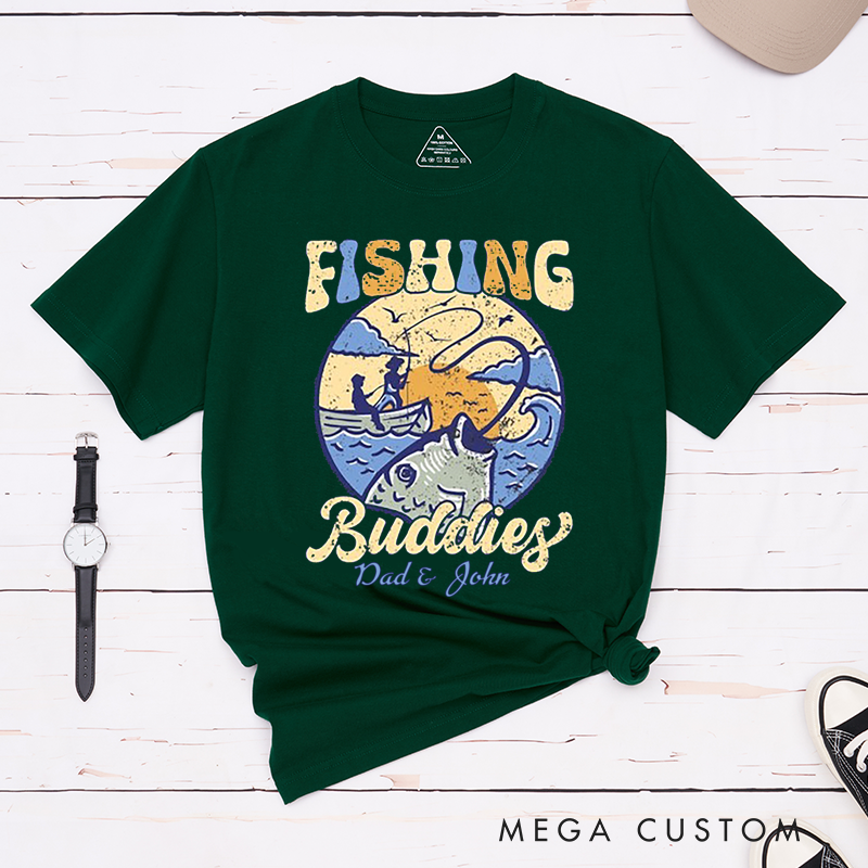 Personalized Fishing Buddies Vibrant Fishing Scene T-Shirt Fishing for Fisherman