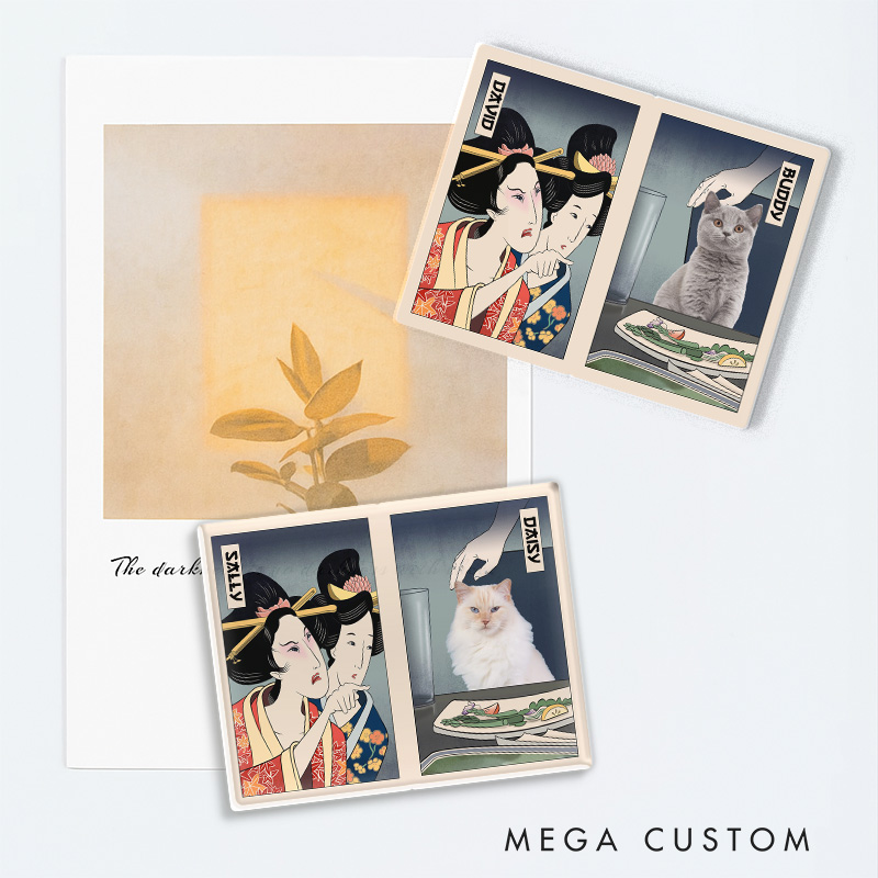 Personalized Woman Yelling at Cat Fridge Magnet Japanese Ukiyo-e style Magnets Cat Meme Kitchen Decor for Cat Mom Dad Japanese Lover Ukiyomemes