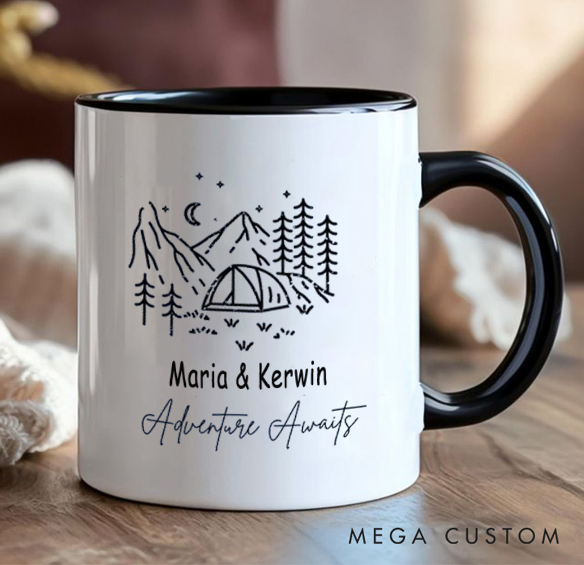Personalized Couple Camping Mug Mountain Adventure Awaits Hiking Mug Gift for Travel Outdoors Lovers