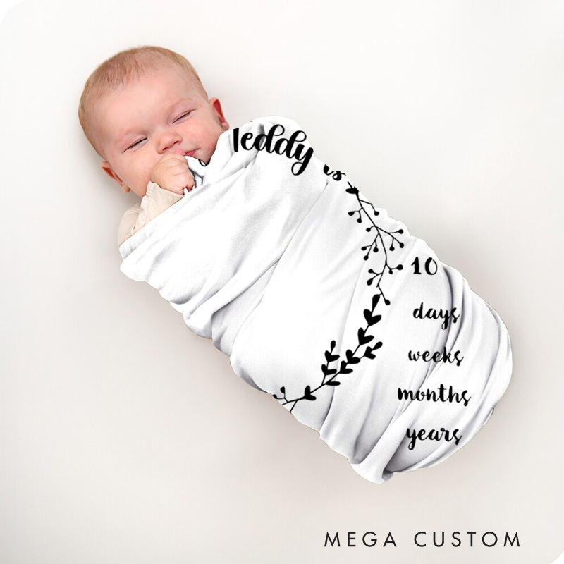 Personalized Floral Wreath Milestone Tracker Minimalist Elegant Growth Progress Keepsake Baby Blanket