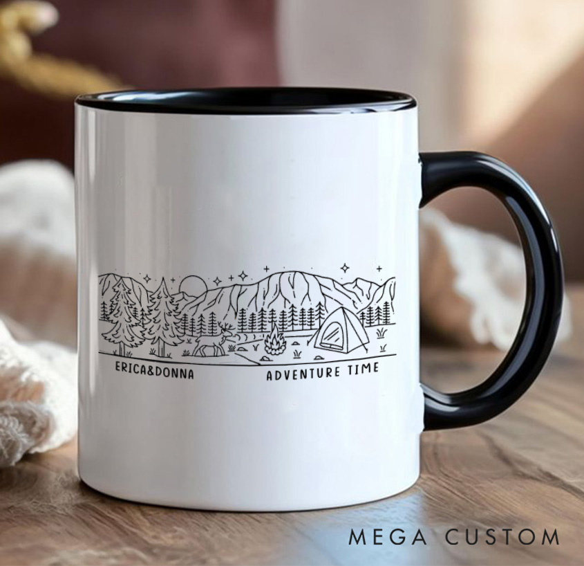 Personalized Waterfall Campsite Deer  Mug Adventuring Hiking Camping Cup Gift for Travel Outdoor Enthusiasts