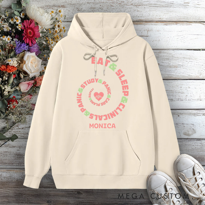 Personalized Hoodies for Nurse Eat Sleep Study Panic Nursing Life Spiral Design Hoodies International Nurse Day Gift