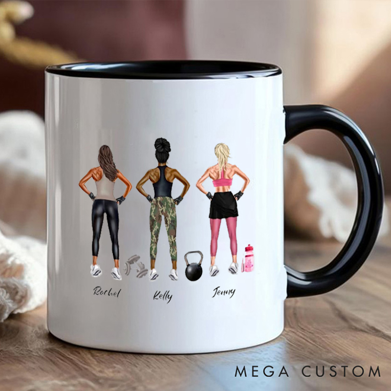 Personalized Fitness Squad Coffee Cup Mug with Gym Partner Names Gift for Fitness Enthusiasts Bodybuilders and Gym Lovers