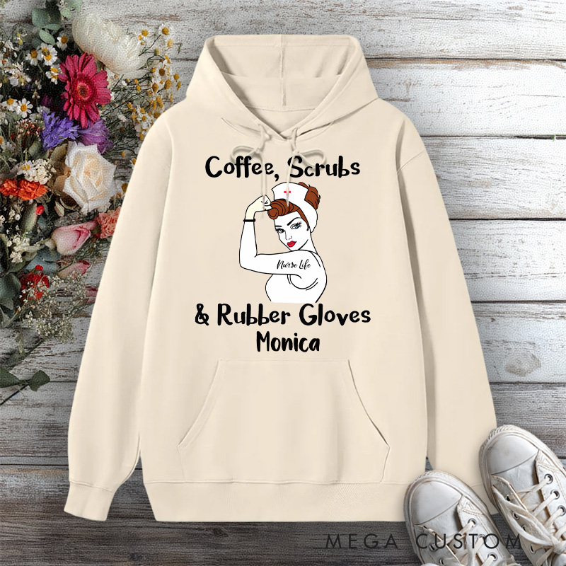 Personalized Hoodies for Nurse Coffee Scrubs Rubber Gloves Design Hoodies International Nurse Day Gift