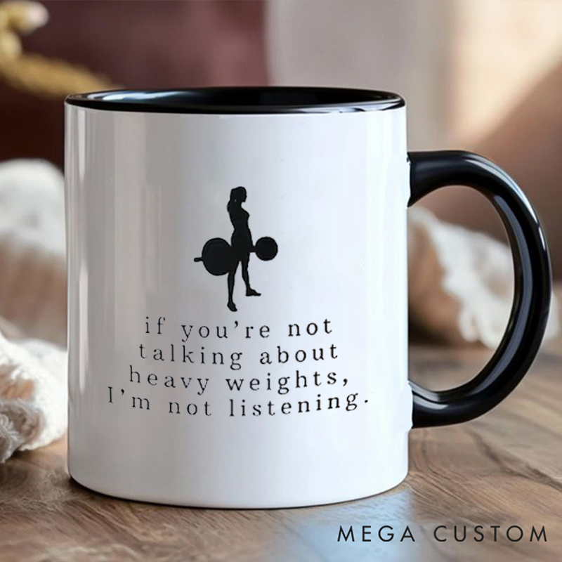 Personalized Heavy Weights Coffee Cup Mug with Funny Gym Quote for Fitness Enthusiasts Bodybuilders and Gym Lovers