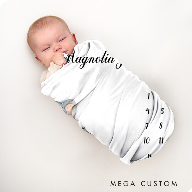 Personalized Floral Milestone Baby Blanket Featuring Delicate Flowers And Growth Tracker Baby Blanket