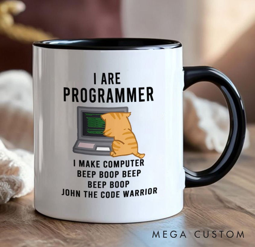 Personalized Funny Cat Programmer Mug Technology Computer Enthusiasts Gift for IT Geek Nerd Lovers