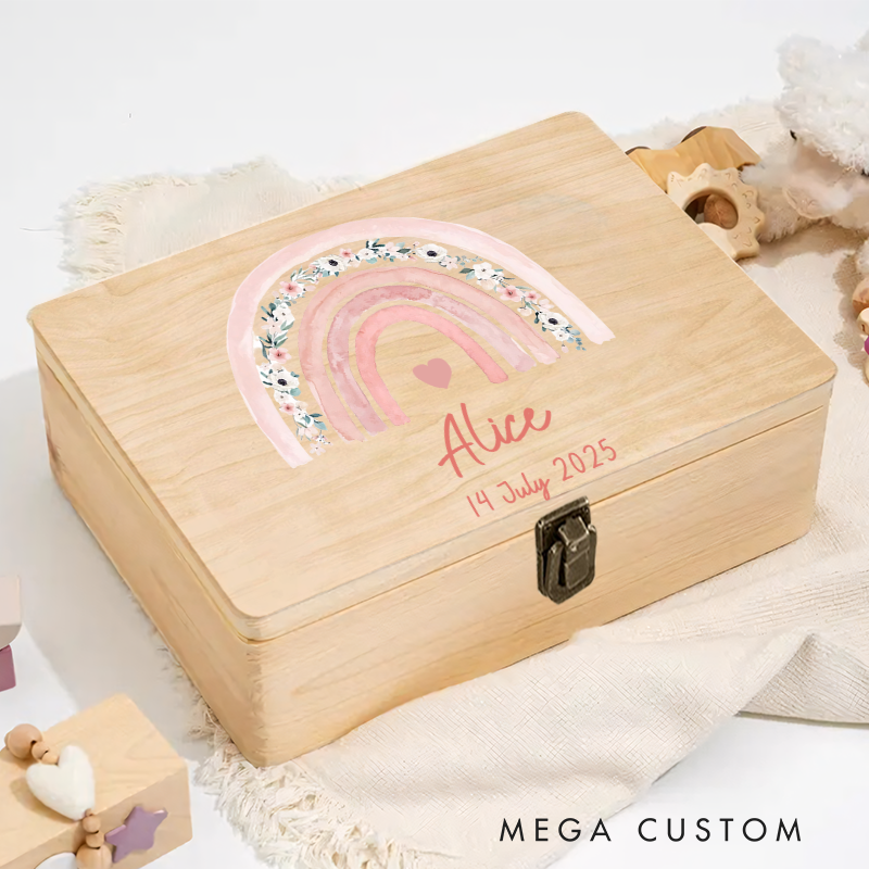 Personalized Memory Box Baby with Name "Flower Arch" Christening Gift Gift for Birth