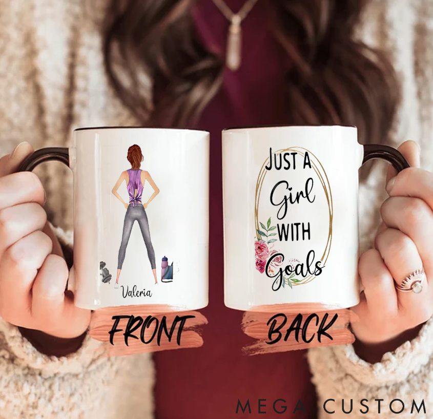 Personalized Fitness Coffee Cup Mug with Just a Girl with Goals for Fitness Enthusiasts Bodybuilders and Gym Lovers