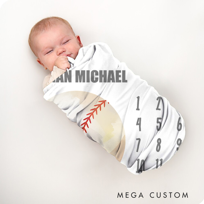 Personalized Baseball Milestone Baby Blanket Featuring A Sports-Inspired Growth Tracker Baby Blanket