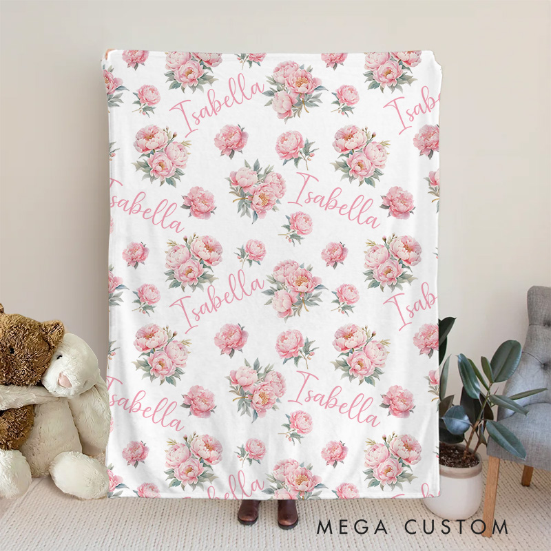 Personalized Floral Pattern Baby Blanket Highlighting Beautiful And Delicate Rose Illustrations Baby Blanket