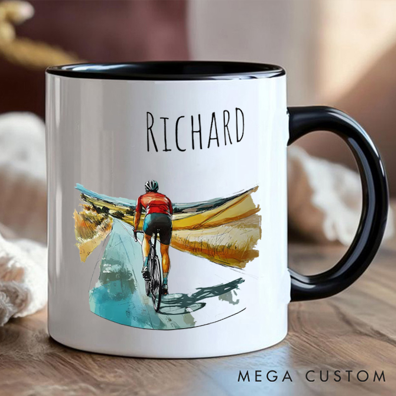 Personalized Cycling Coffee Cup Mug with Scenic Road for Outdoor Adventures Riding Cycling Biking Enthusiasts