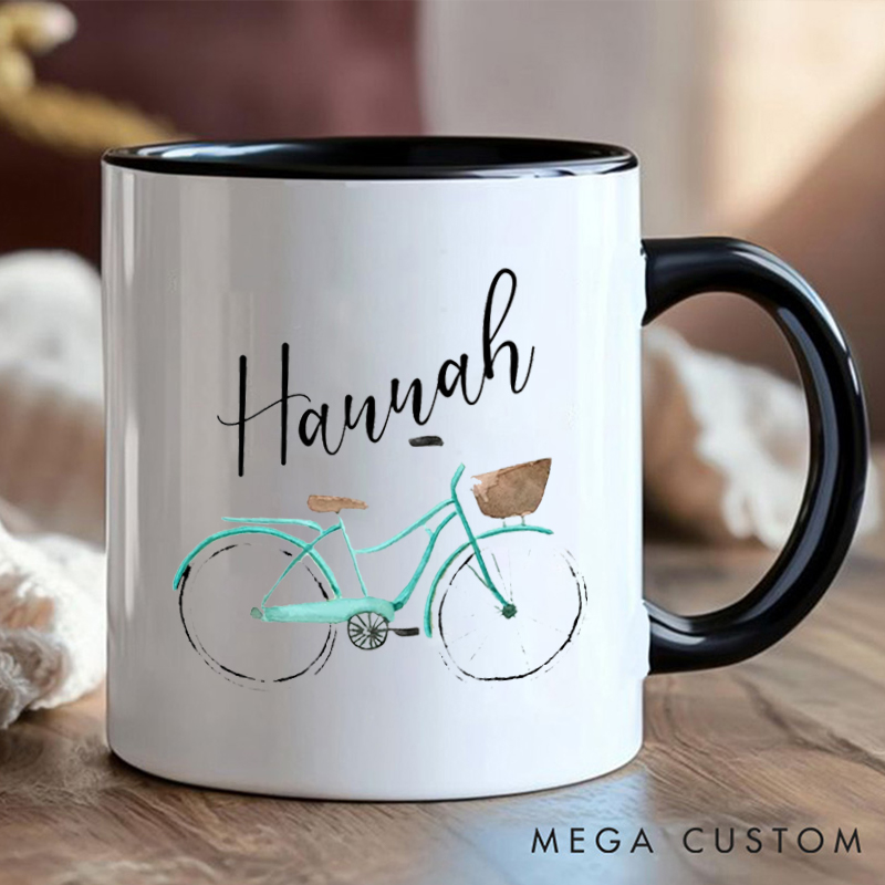 Personalized Coffee Cup Mug with Elegant Bicycle Illustration for Outdoor Adventures Riding Cycling Biking Enthusiasts