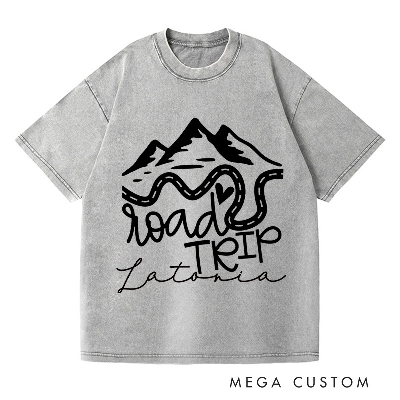 Personalized Road Trip Washed T-Shirts Vacation Shirt Traveling Shirts Customized Name Shirt Gift For Nature Lover 