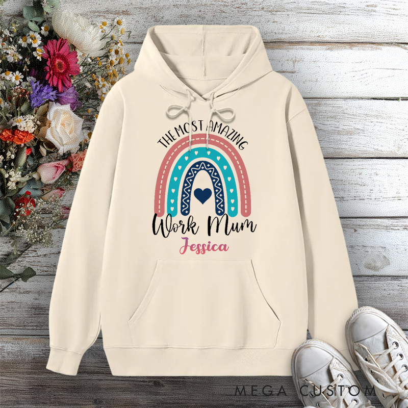 Personalized Hoodie The Most Amazing Work Mum Rainbow Heart Design Gift for Office Worker