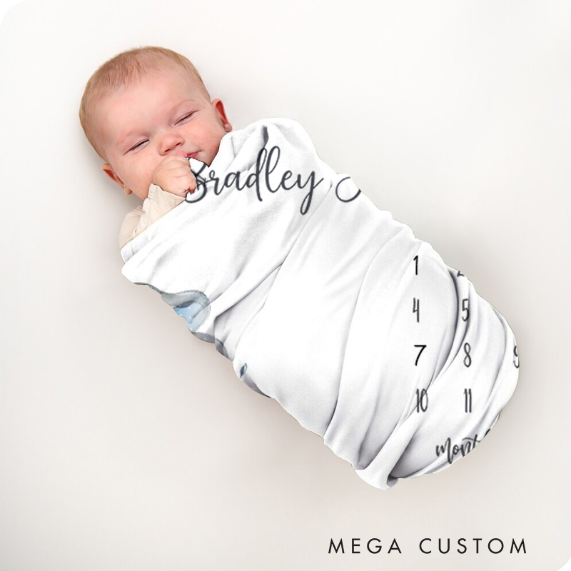 Personalized Cloud And Moon Milestone Baby Blanket Featuring A Dreamy Growth Tracker Baby Blanket