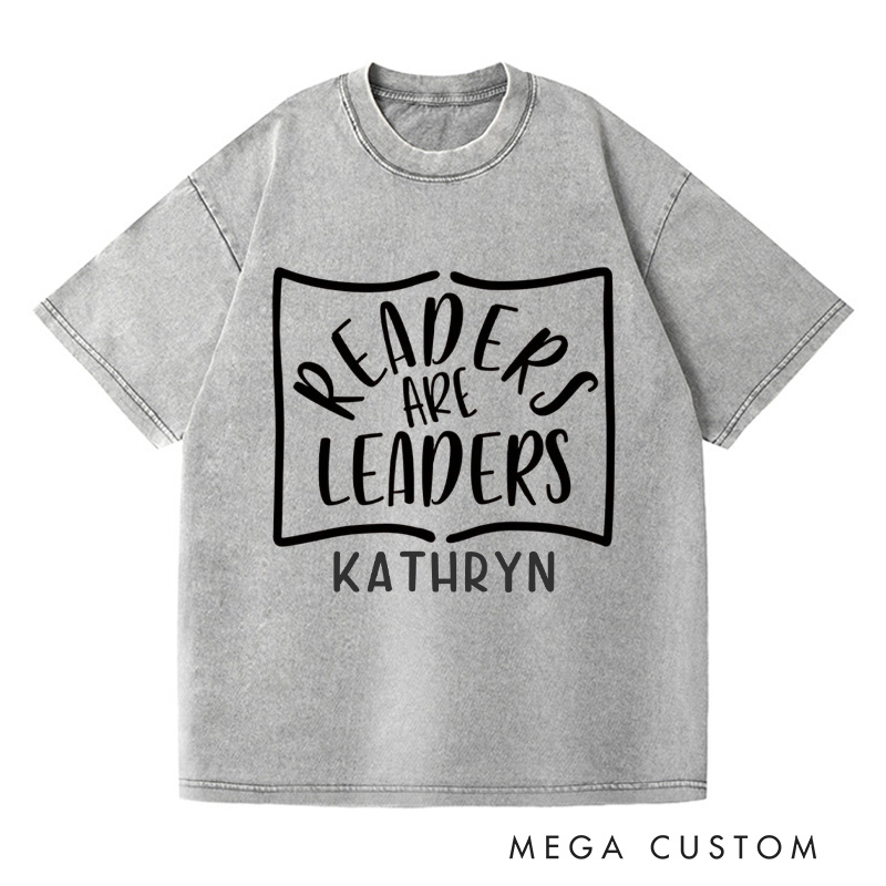 Personalized Readers Are Leaders Washed T-Shirts Reading Shirt Customized Name Shirt Book Tee Gift for Reader