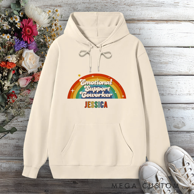 Personalized Hoodie Emotional Support Coworker Rainbow Design Gift for Office Worker
