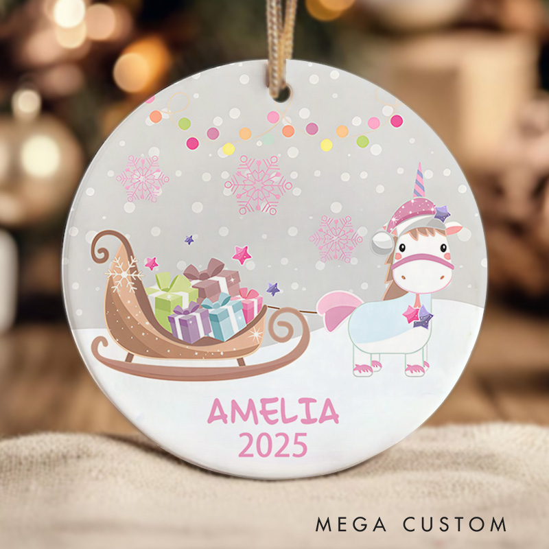 Personalized Snowman and Sleigh Baby's First Christmas Ornament